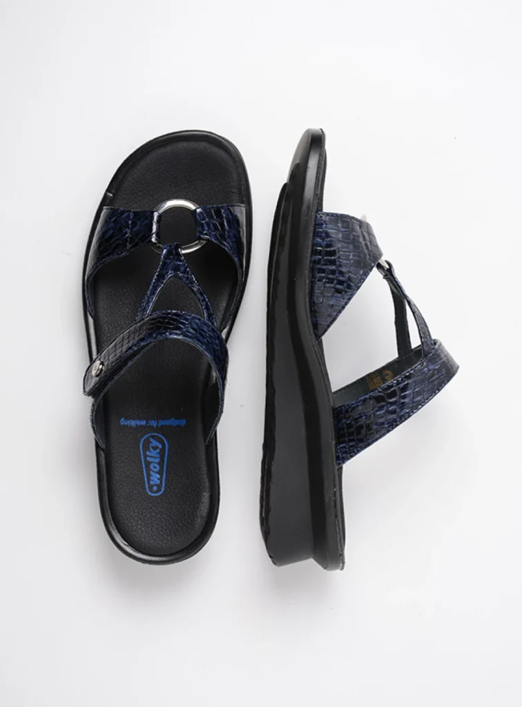 Wolky Slippers 03307 Isa 67800 blauw crocolook lakleer