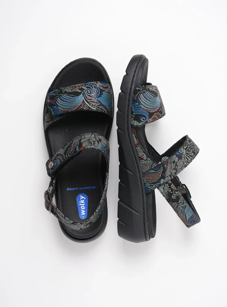 Wolky Sandalen 04104 Santorini 68080 zwart/blauw suede